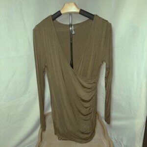 Ladies Allegrace Army Green Faux Wrap Long Sleeve Blouse Very Flattering Size XL